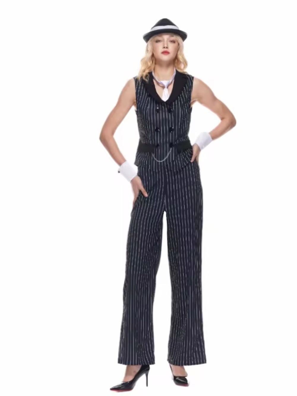 NWOT EraSpooky Women Gangster Costume Adult 1920s Pinstripe Suit  Size Large